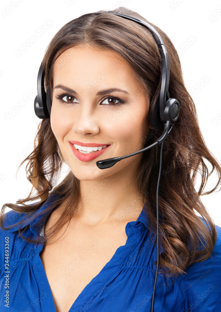 Support phone operator in headset, isolated Support phone operator in headset, isolated