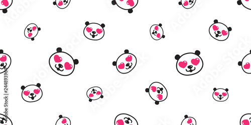 bear seamless pattern panda vector heart eye valentine polar bear bamboo teddy scarf isolated tile background cartoon repeat wallpaper doodle illustration