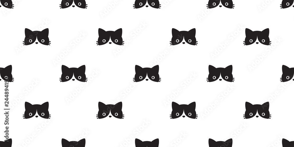 cat seamless pattern vector head calico black kitten scarf isolated repeat wallpaper cartoon tile background illustration