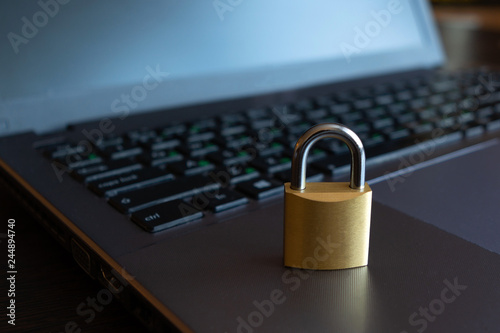 cyber safety concept, lock on laptop computer