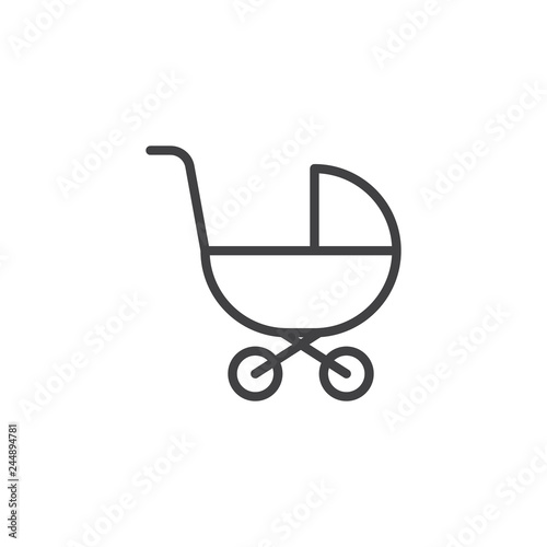 Baby pram line icon. linear style sign for mobile concept and web design. Stroller outline vector icon. Baby cradle symbol, logo illustration. Pixel perfect vector graphics