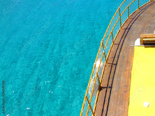 Beautiful turquoise ocean sea water on boat. top view aerial photo at the aegean and mediterranean sea side of Turkey. Marmaris/Mugla
