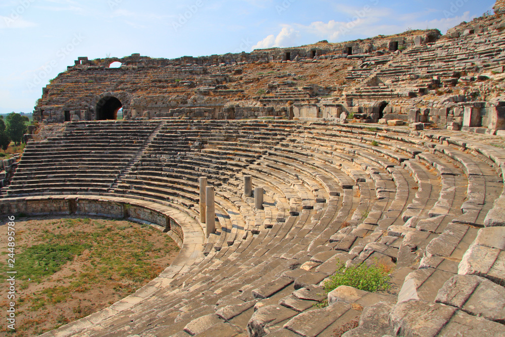 Theater view from Miletos ancient city. Milet, Aydın, Turkey.