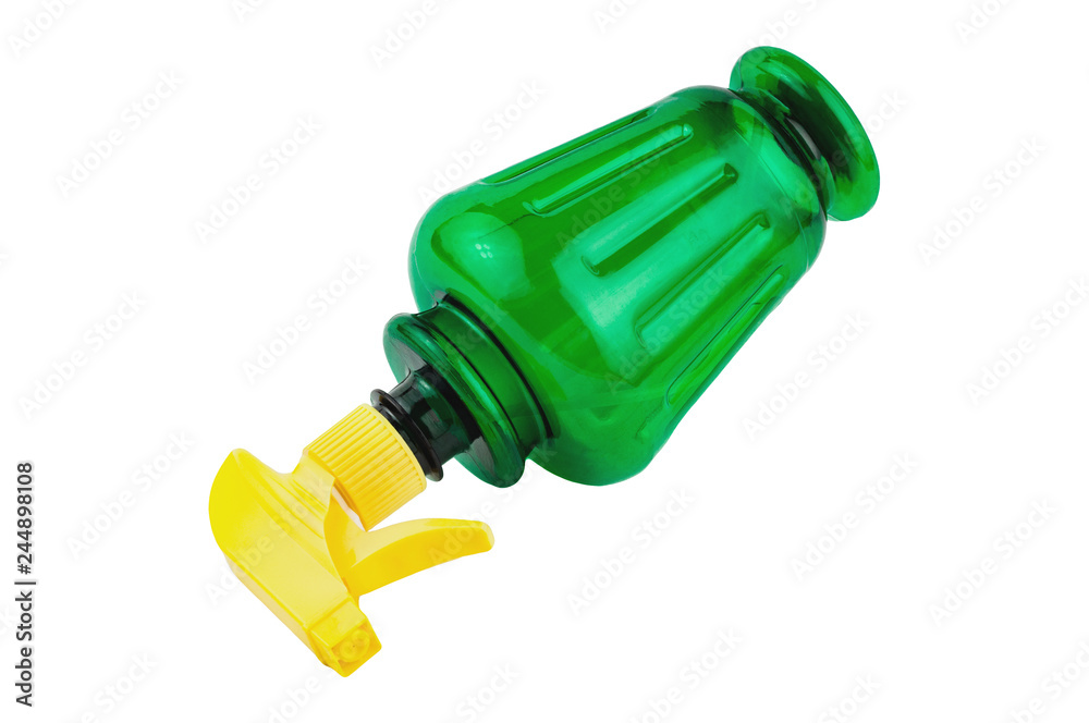 Plastic spray bottle for cleaning windows in house or car or for other chemical processing. isolated on white background Plastic spray bottle for cleaning windows in house or car or for other chemical processing. isolated on white background