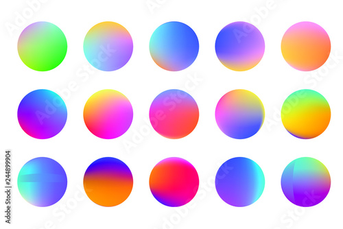 Set of round Vector Gradient. Multicolor Sphere. Modern abstract background texture. Template for design. Isolated  objects.