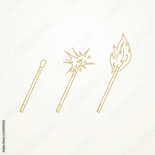 Matches, lighted match and burning match, Sketch hand drawn photo