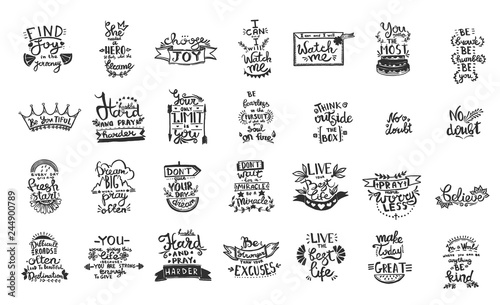 Vector Chalkboard phrase handwriting calligraphy. Black and white engraved ink art. solated quotes illustration element.