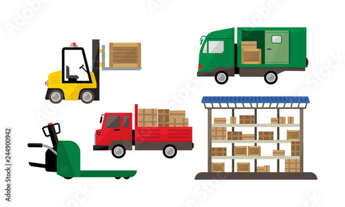Logistic and transportation, warehouse and shipping, cargo delivery, storage vector Illustration
