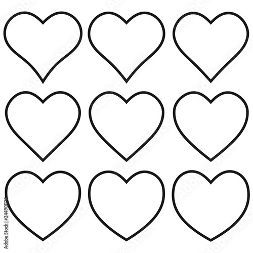 Set outline heart shape icon, vector heart shape set, for lovers on Valentine day, love symbol
