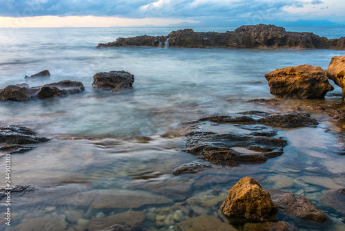 Long Exposure of the Mediterranean Sea along the Southern Italian Mediterranean Coast at Sunset