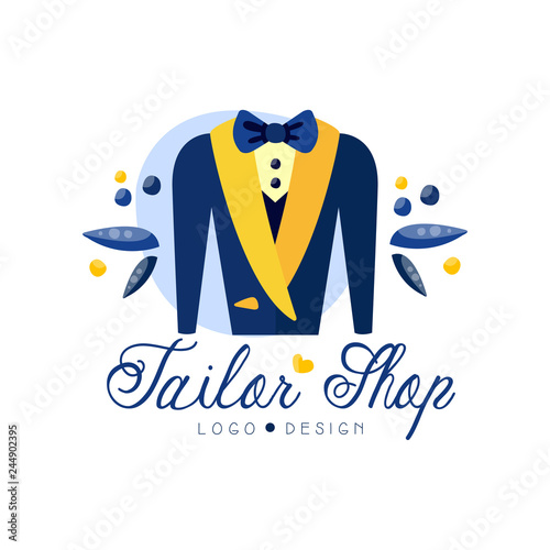 Tailor shop logo design, dressmakers salon, sewing studio, fashion designer emblem, dress boutique, store vector Illustration