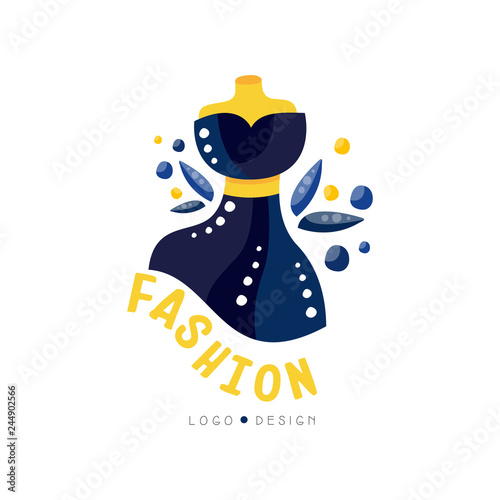 Fashion logo design, fashion clothes shop, boutique, beauty salon, dress store label vector Illustration