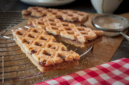 Linzer Torte is traditional Austrian cake with a lattice design on top of the pastry.