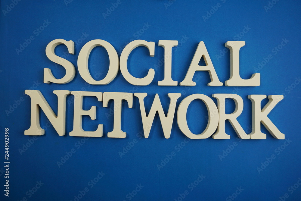 Social Network word alphabet letters on blue background