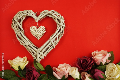 wicker heart and flower bouquet decoration made with filter color