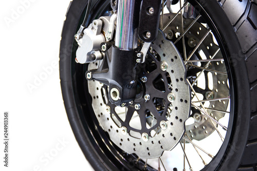 Detail Motorcycle wheel and Disc Brake ABS brakes part of the motorcycle.