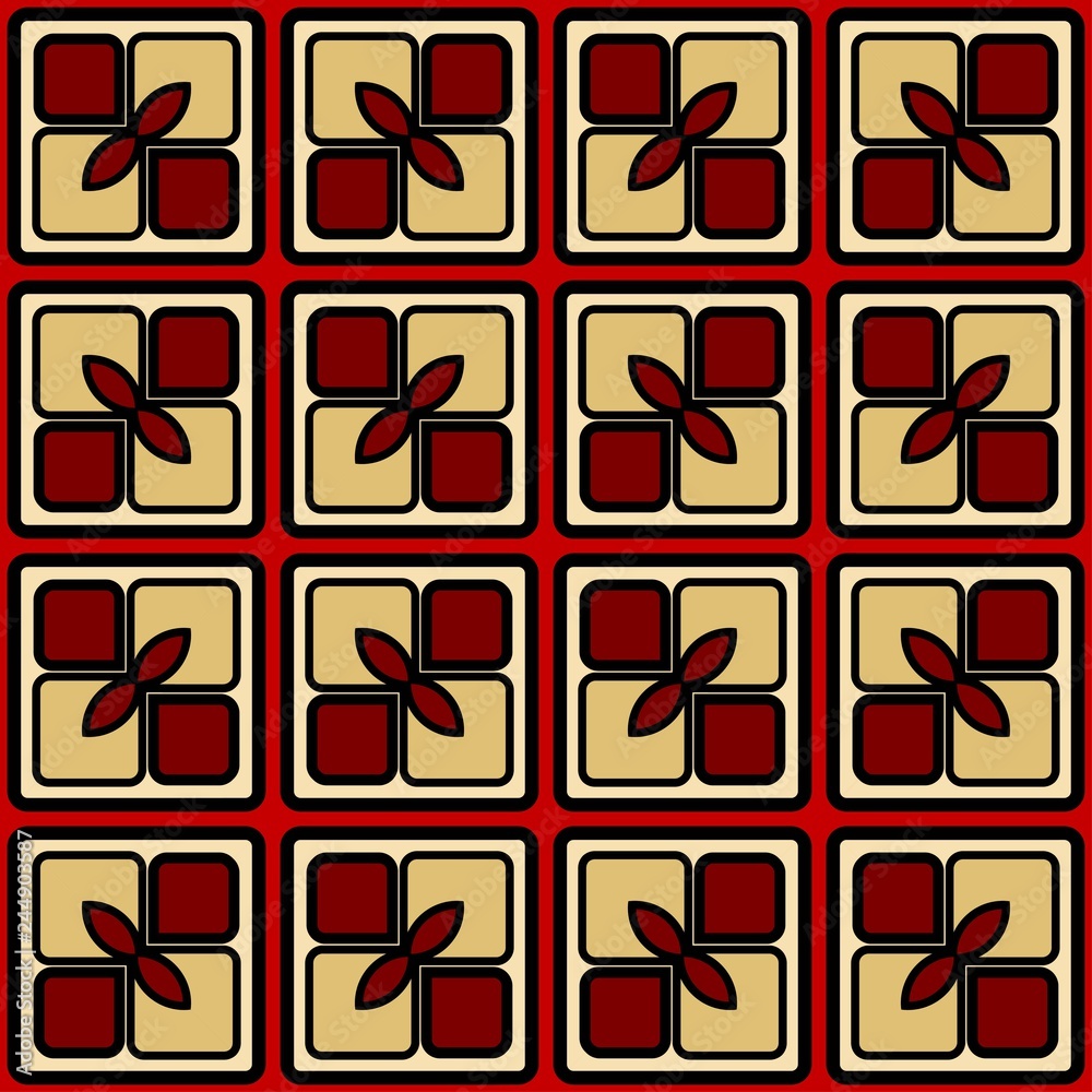 Luxury background with decorative geometric ornament. Retro creative design. Vector illustration. Fashion print, design for scrapbooking page, art deco, interior design. Red, gold color