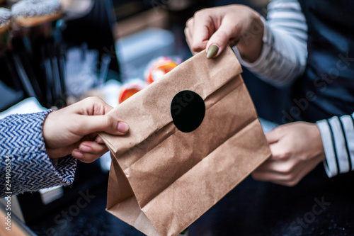 mockup craft package. the package in his hands