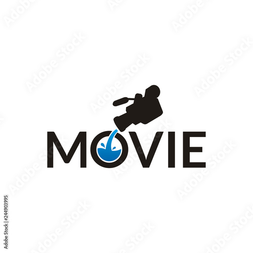 Movie typography with camera fresh sea ocean drink water aqua for Film Video Cinema Studio Production logo design