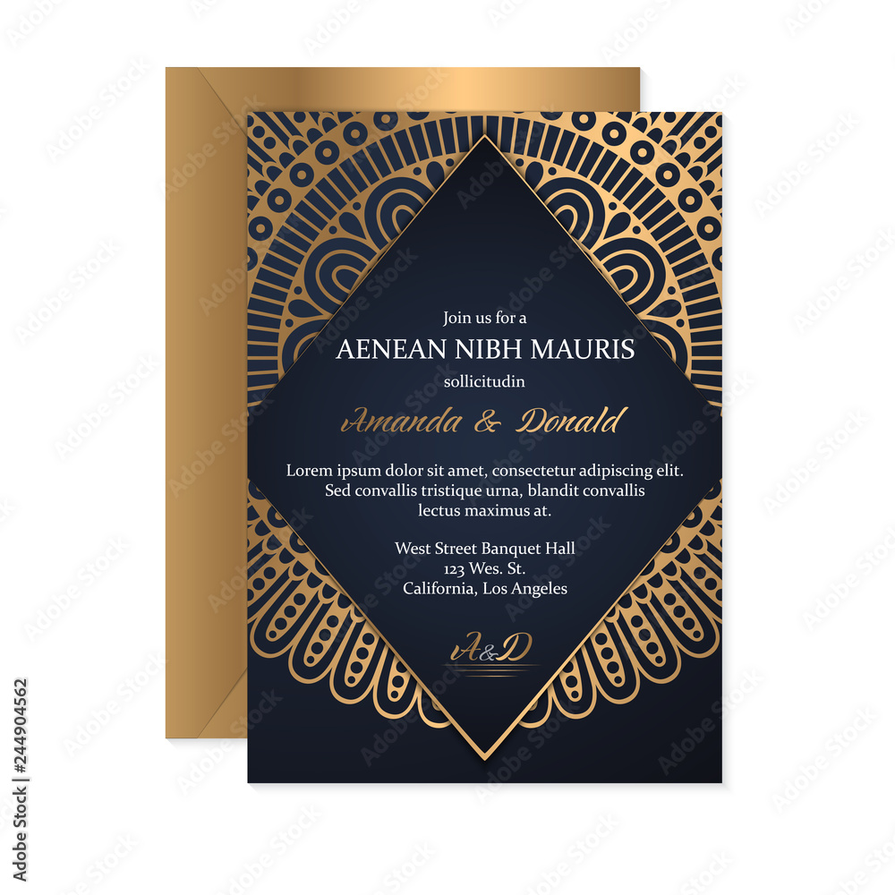 Naklejka premium Gold wedding card