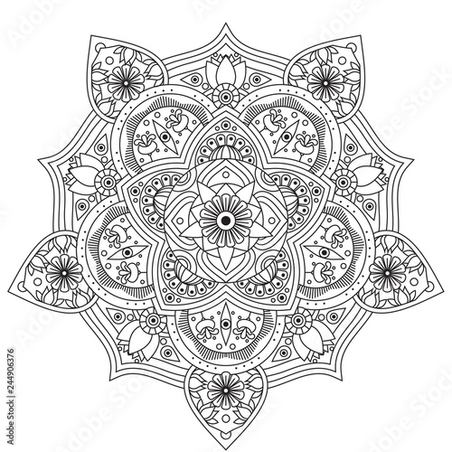 Black and white mandala vector isolated on white. Vector hand drawn circular decorative element.
