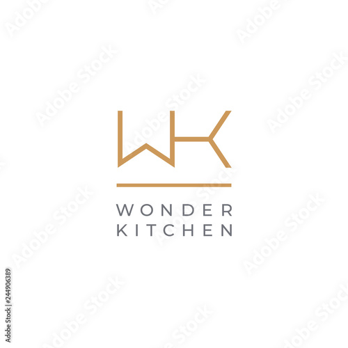 WK. Monogram of Two letters W & K. Luxury, simple, minimal and elegant WK logo design. Vector illustration template. photo