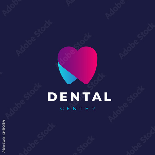 Modern minimal dentist logo design. Abstract tooth heart icon logotype. Dental clinic vector sign mark icon.