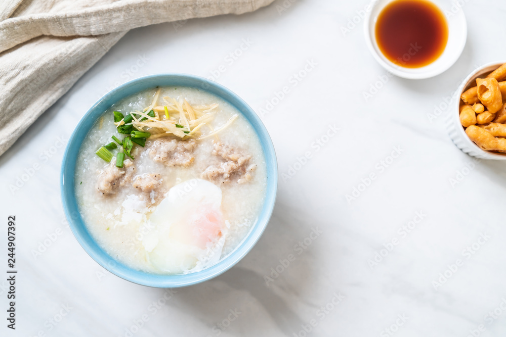 congee with minced pork in bowl congee with minced pork in bowl