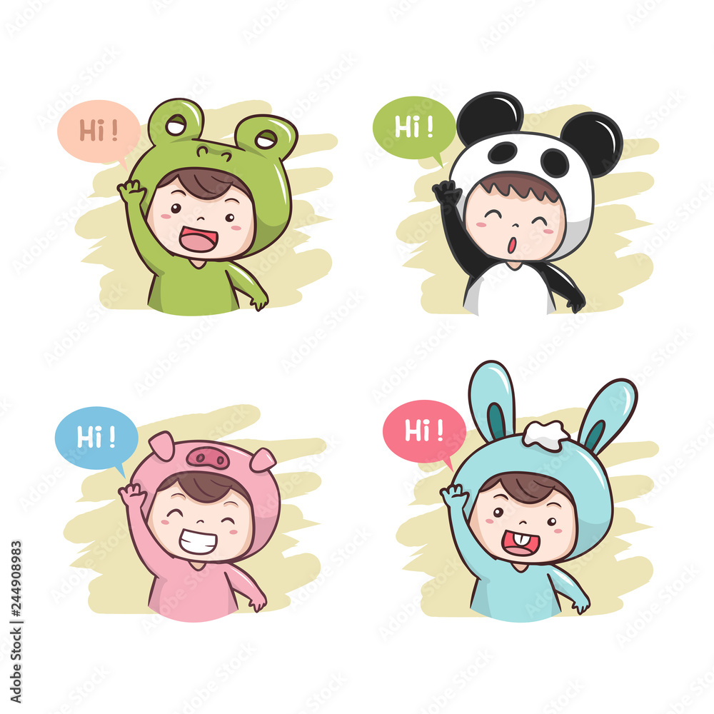 Cute characters say hi! illustration