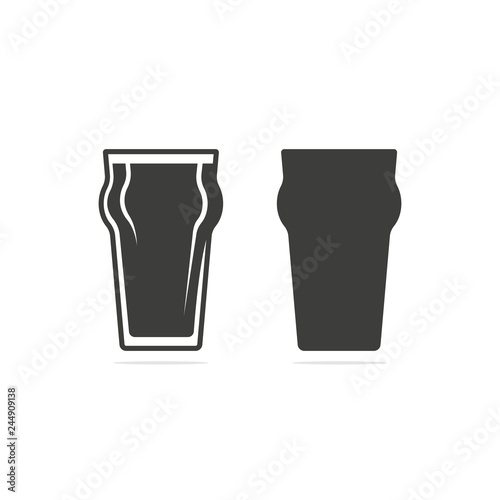Monochrome vector illustration of a glass of beer icon in two versions, isolated on a white background.