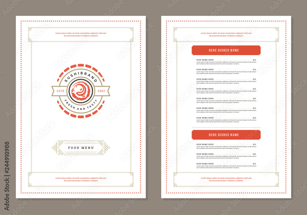 Sushi restaurant menu design and logo vector brochure template. Sushi restaurant menu design and logo vector brochure template.