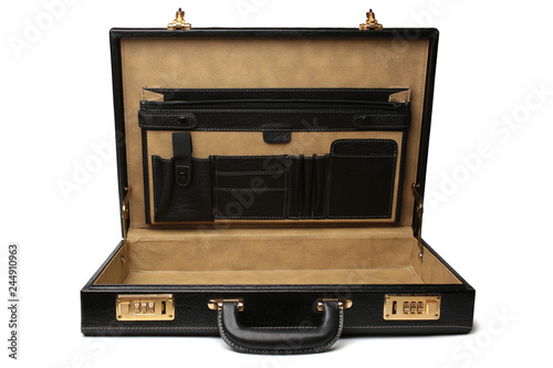 Black leather business briefcase photo