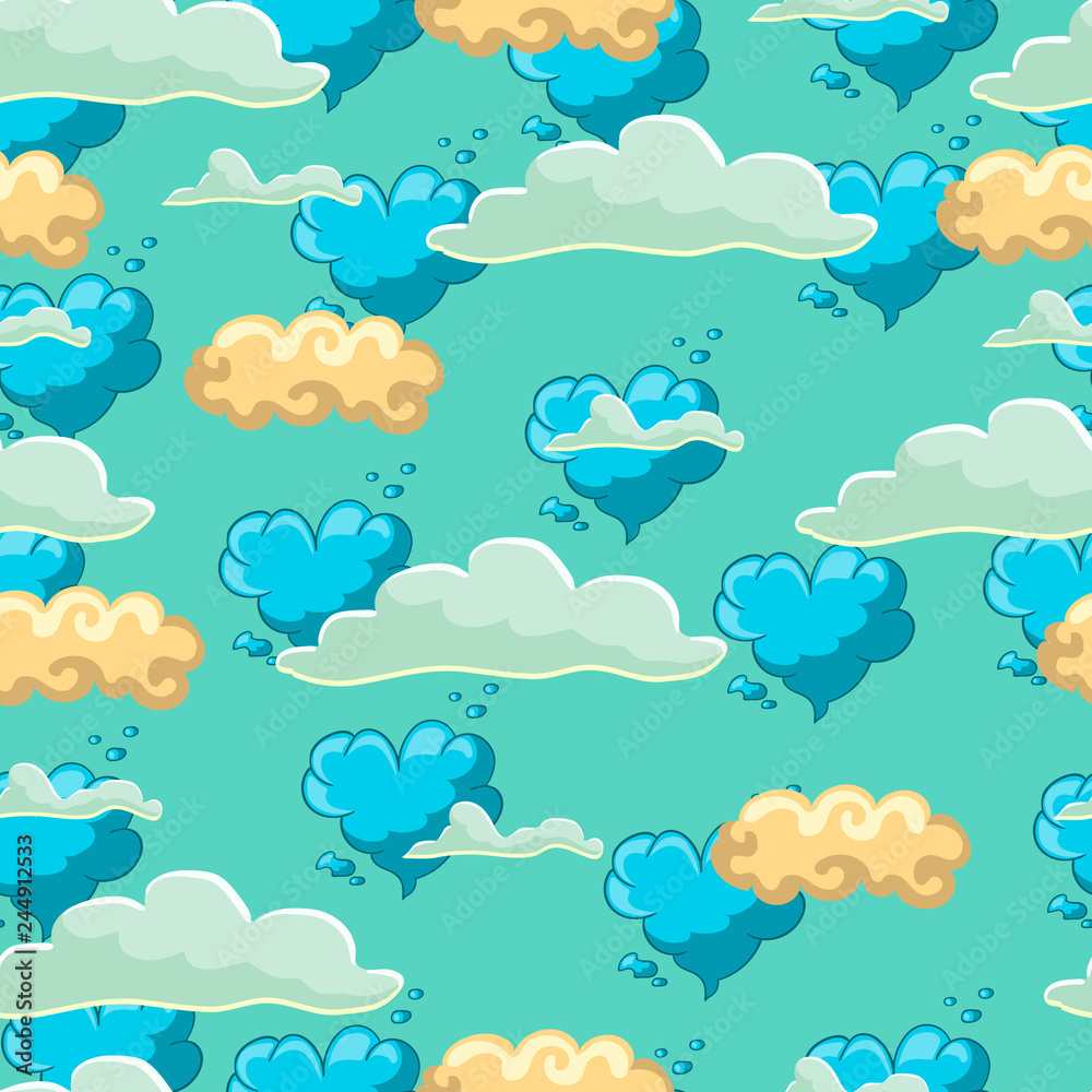 Seamles pattern with cartoon cloud and star