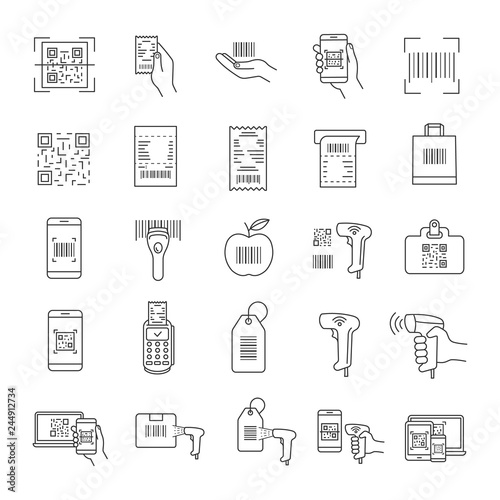 Barcodes linear icons set