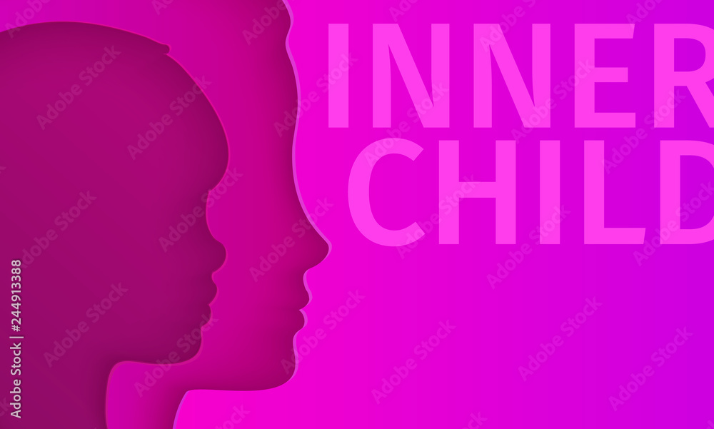 Concept of inner child. Silhouette of a woman showing her inner child living in her mind.