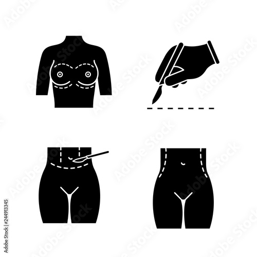 Plastic surgery glyph icons set