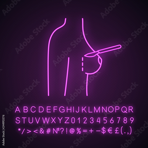 Breast augmentation incision neon light icon