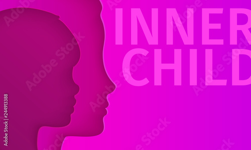 Concept of inner child. Silhouette of a woman showing her inner child living in her mind. © vectorstory