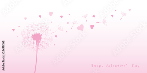 pink dandelion with flying seeds and hearts for valentines day vector illustration EPS10