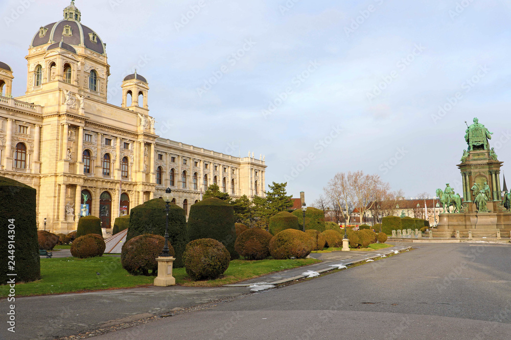 Beautiful view of famous Naturhistorisches Museum (Natural History Museum) in Marie-Theresien Platz square and sculpture in Vienna, Austria