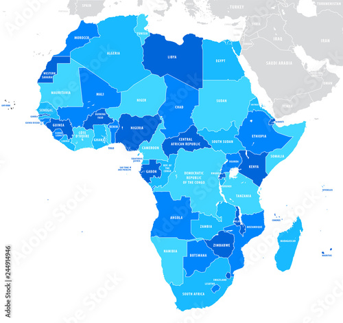 Blue map of Africa against white background