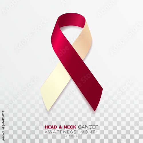 Head and Neck Cancer Awareness Month. Burgundy and Ivory Color Ribbon Isolated On Transparent Background. Vector Design Template For Poster.