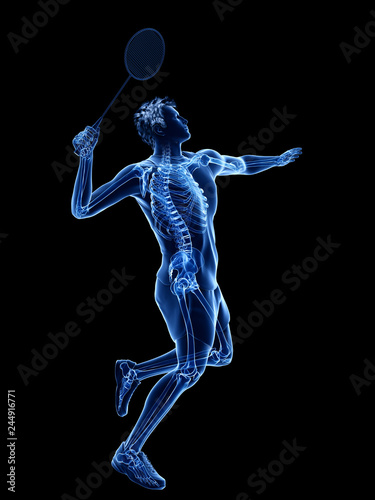 3d rendered medically accurate illustration of the skeleton of a badminton player