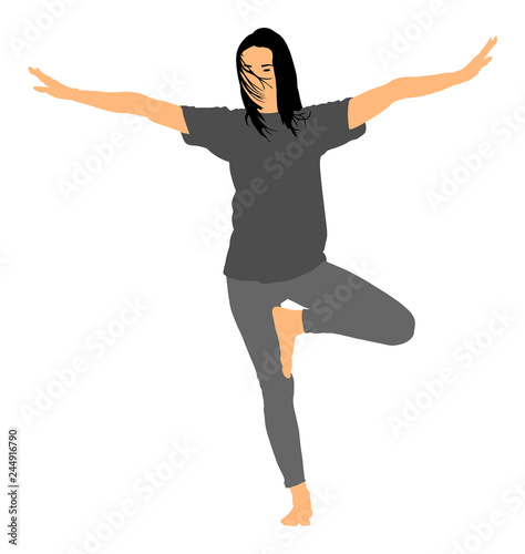 Woman exercises yoga, Yoga pose vector  illustration isolated on white background. Young woman morning practice in gym. Ballet girl pose.Work out, worming up, spirit exercise.