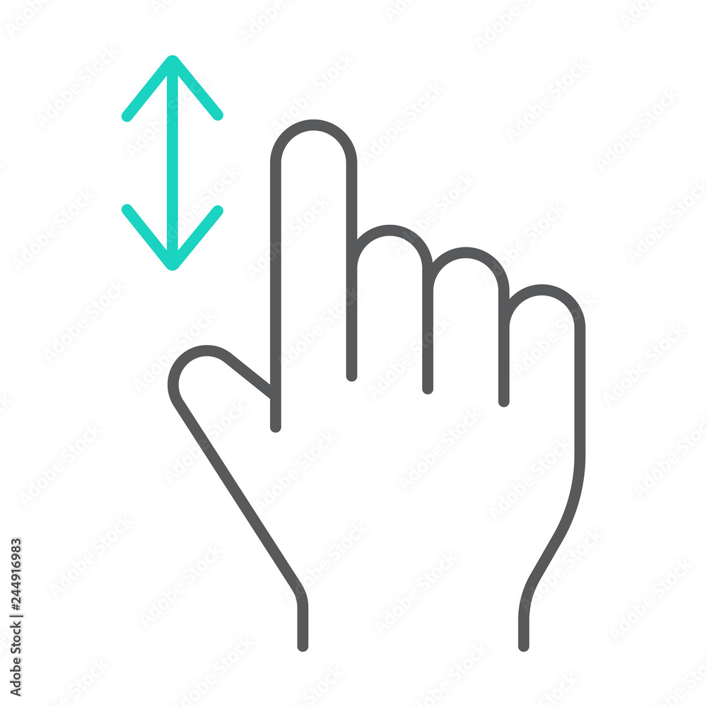 Vertical scroll thin line icon, finger and gesture, hand sign, vector graphics, a linear pattern on a white background. Vertical scroll thin line icon, finger and gesture, hand sign, vector graphics, a linear pattern on a white background.