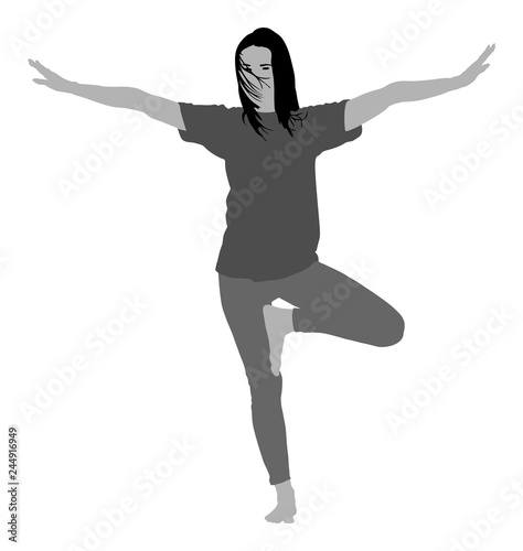 Woman exercises yoga, Yoga pose vector  illustration isolated on white background. Young woman morning practice in gym. Ballet girl pose.Work out, worming up, spirit exercise.