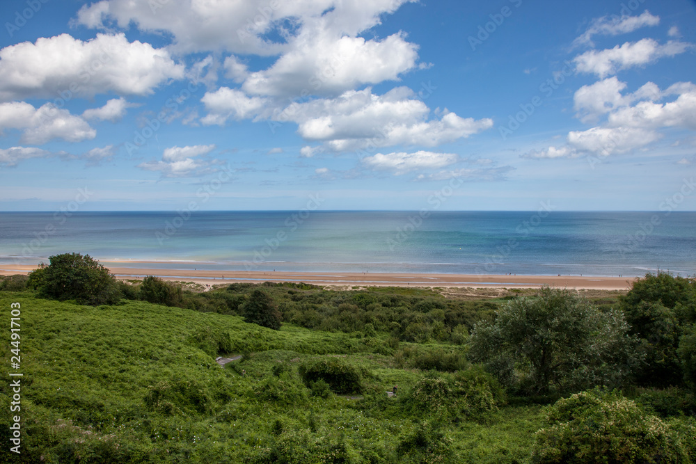 Omaha beach, landing beach for soldiers at D-Day in Normandy France.