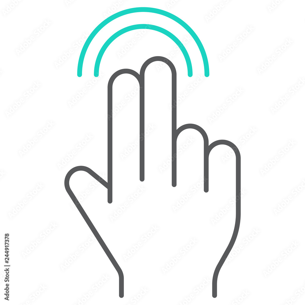 Two finger double tap thin line icon, gesture and hand, touch sign, vector graphics, a linear pattern on a white background. Two finger double tap thin line icon, gesture and hand, touch sign, vector graphics, a linear pattern on a white background.