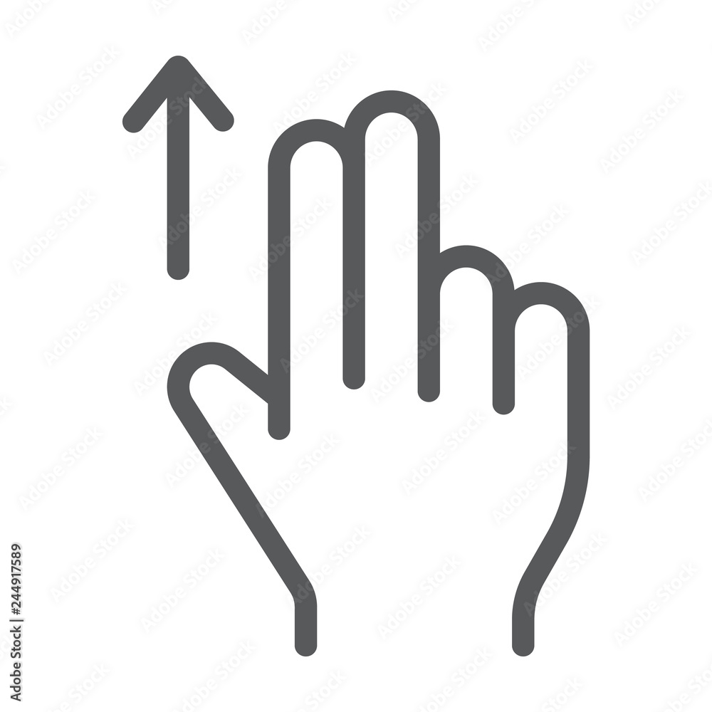Two finger drag up line icon, gesture and hand, flick sign, vector graphics, a linear pattern on a white background. Two finger drag up line icon, gesture and hand, flick sign, vector graphics, a linear pattern on a white background.