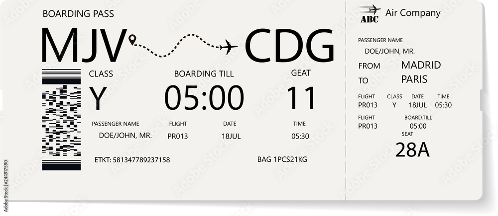 Vector pattern of a boarding pass and air ticket. Realistic variant of ...